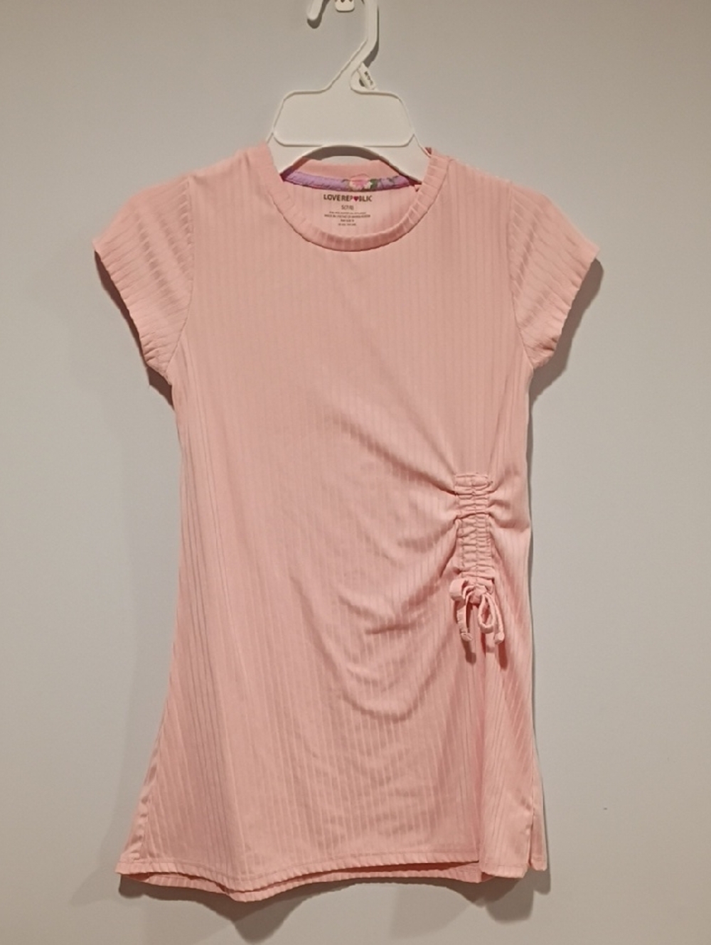 Girls' Pink Ribbed Side-Ruched Casual Dress by Lover + Luxe